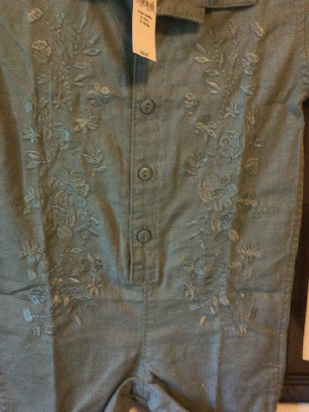 GAP Blue-Green Embroidered Button-Front Romper